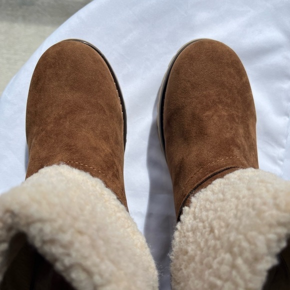 Brown Short Winter Fleece Block Heeled Boots Size 8.5 - Brand New - Picture 6 of 10